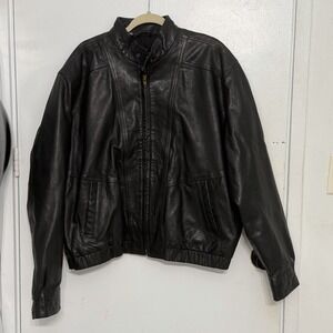 Vintage Phase 2 Mens Real Leather Bomber Moto Biker Jacket Size 2XL Retro Grunge
